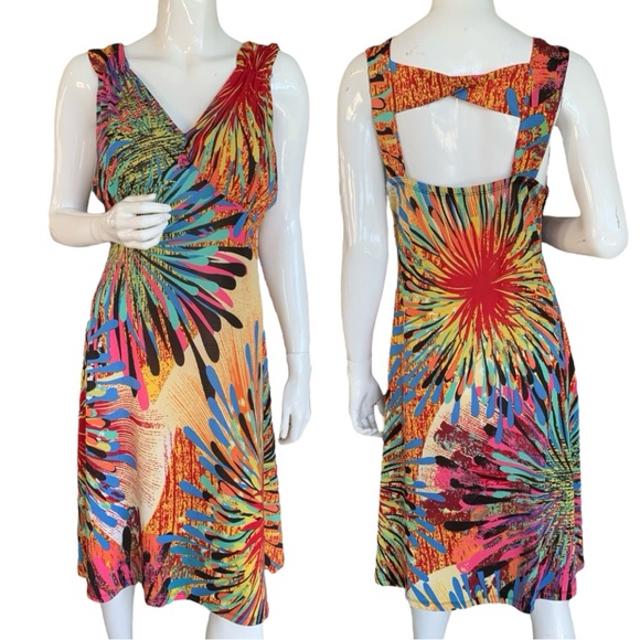 TOUCH EXPRESS MULTICOLORED FEATHER PRINT SUNDRESS. WOMEN’S SIZE XXL (20) - Picture 1 of 9